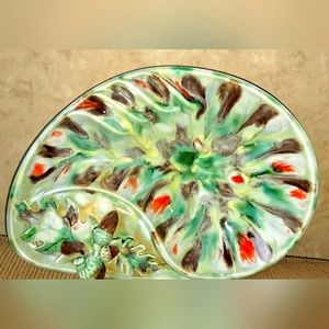 Gorgeous Rare One Of A Kind Ashtray Mold Leaves Acorns 9x7in Glazed